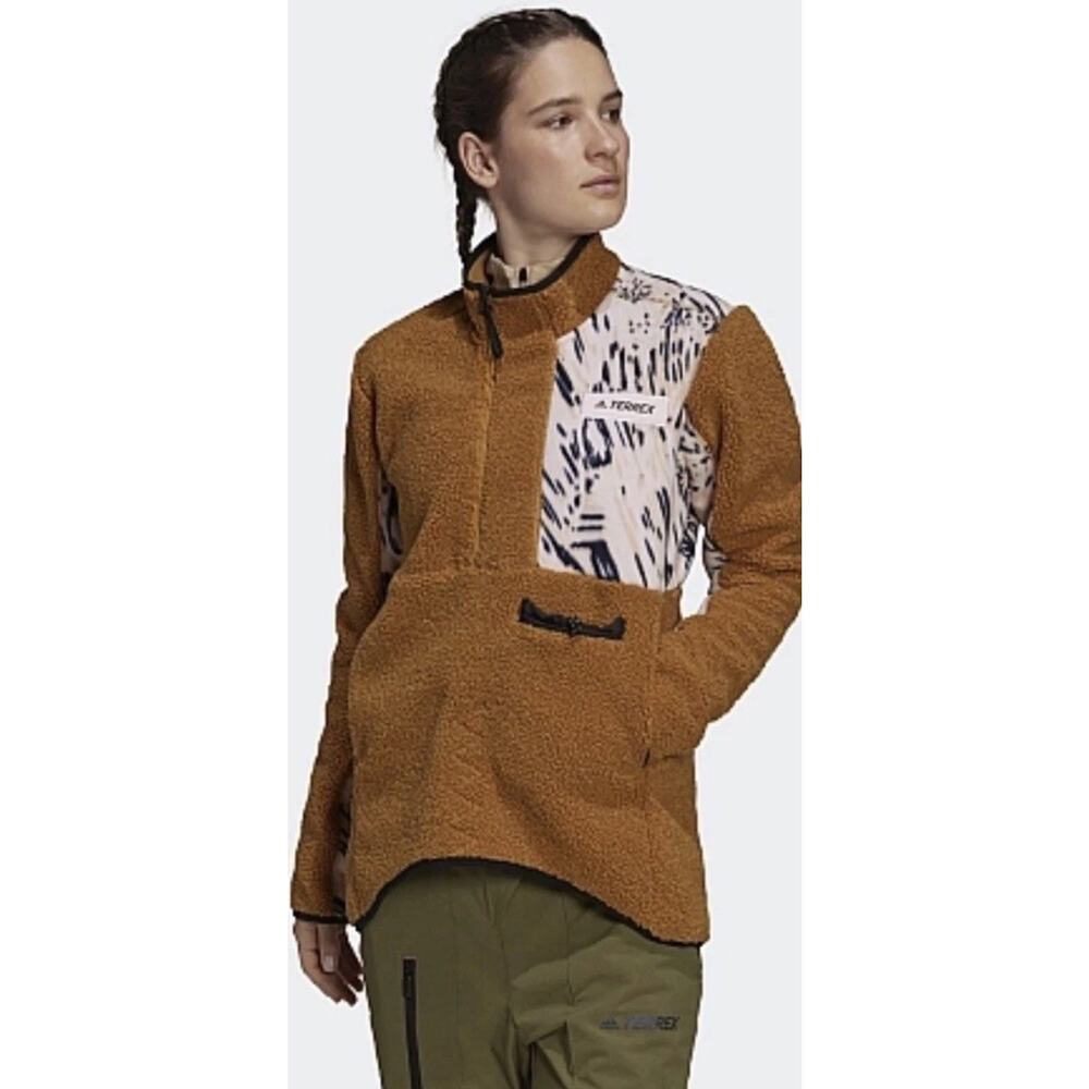 Adidas Terrex Womens Large Sherpa Fleece Jacket Tiger Animal Print